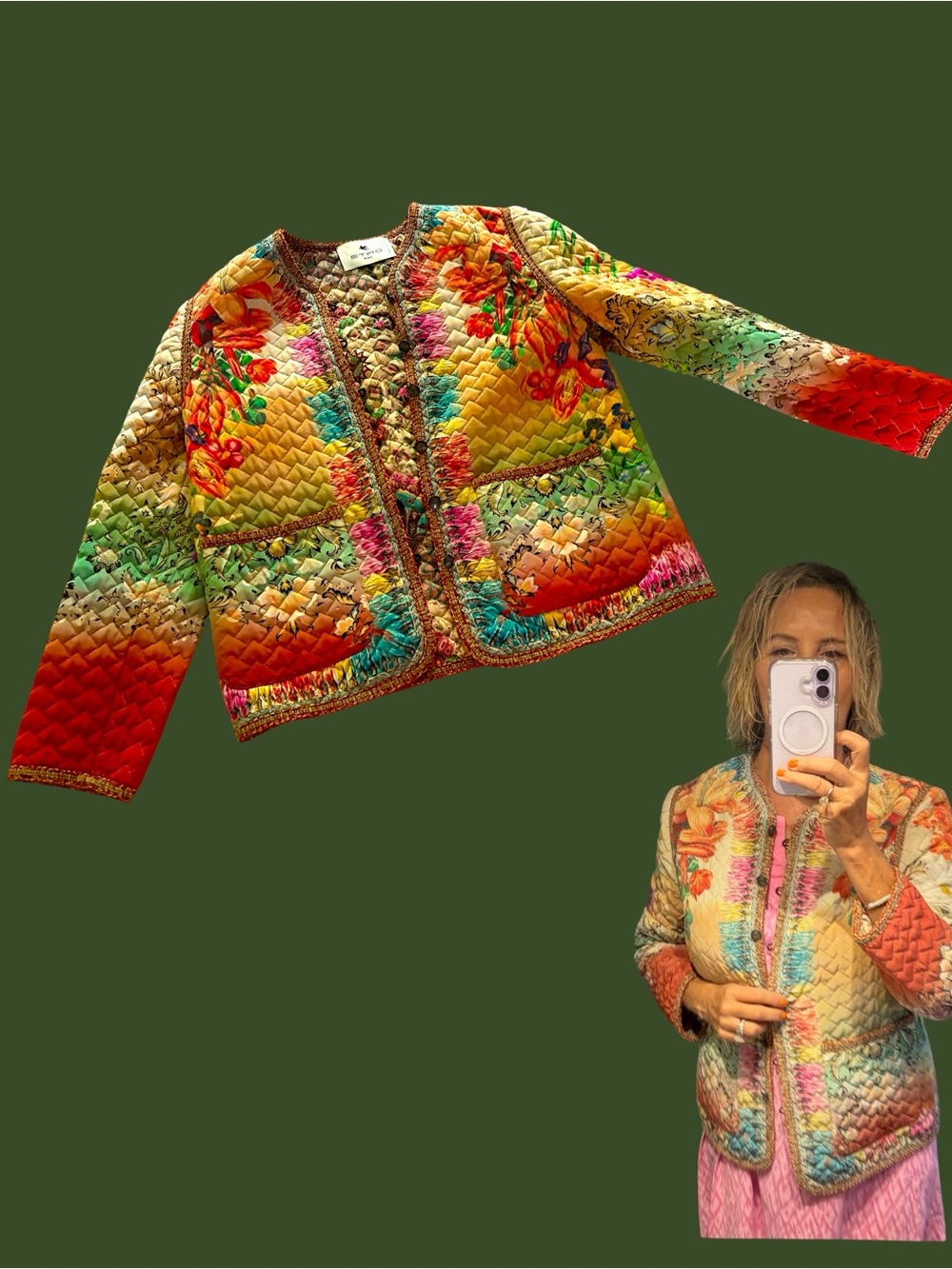 Quilted Floral Multicolor Jacket - Lightweight Spring Coat